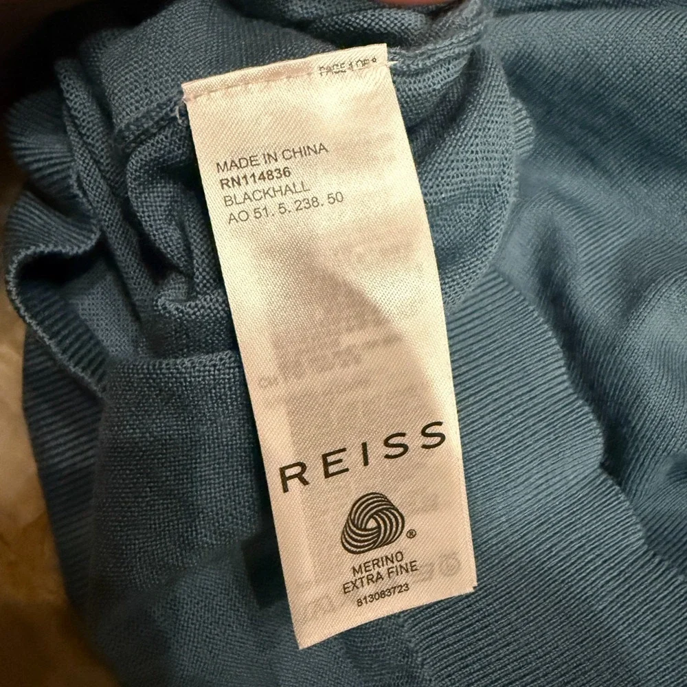 Reiss Blackhall Mens 1/4 Zip Pullover Sweater Blue Merino Wool Mock Neck M